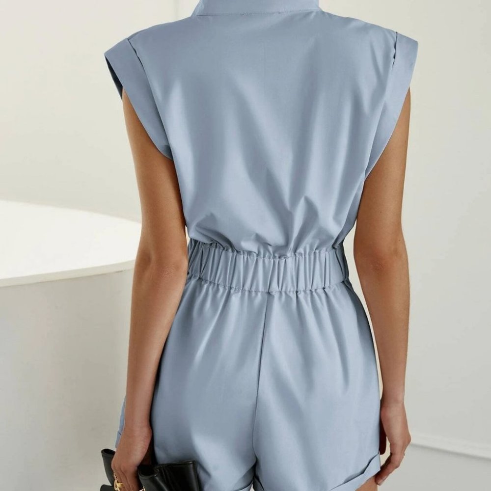 zipper front romper chic classy blue - Picture 3 of 4